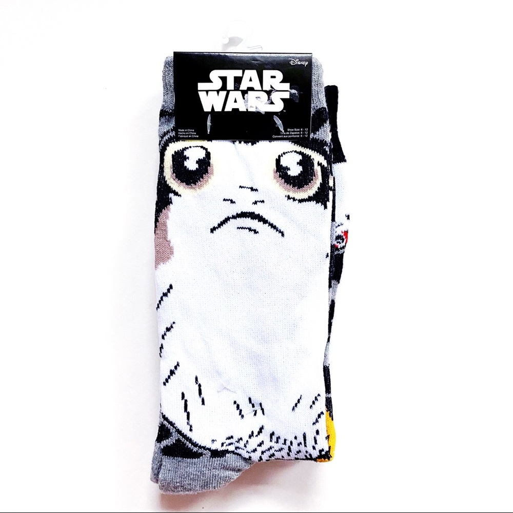 Disney Star Wars Porg Crew Socks 2 Pairs Movie Mens Womens Fun Novelty Gift - Picture 2 of 8